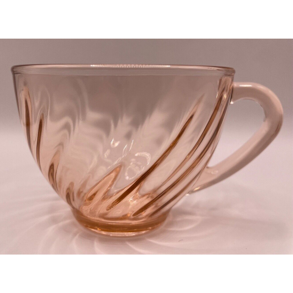 Vintage Arcoroc France Rosaline Pink Depression Glass Swirl Tea Cup Set of 4